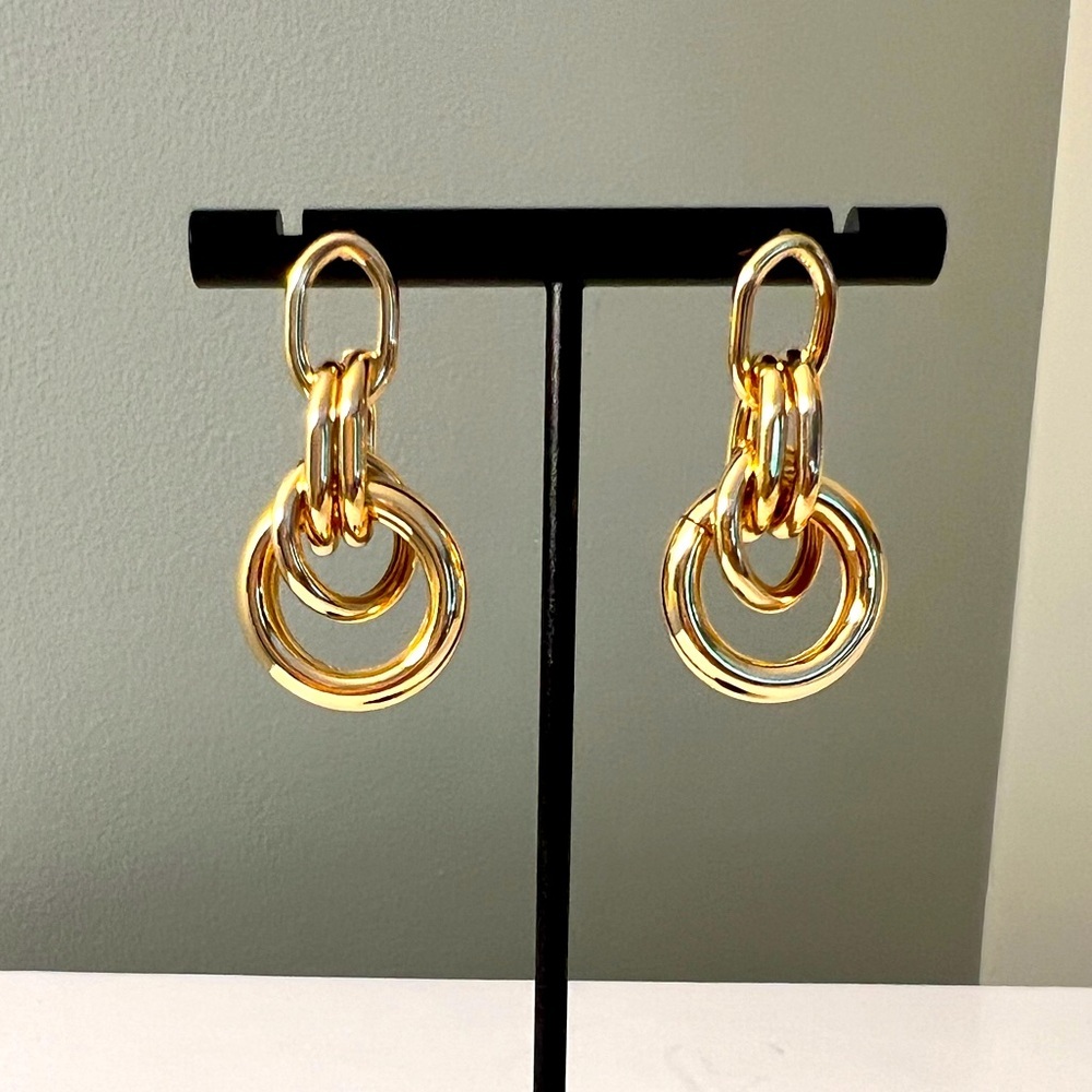 Elegant Gold Plated Hoop Dangle Earrings